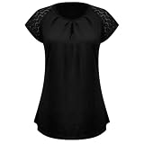 Einfarbiges Oberteil für Damen, doppellagig, Rüschenärmel, Oberteil mit Schnürung vorne, 2024, Sommer, Ausgehen, T-Shirt, Top, Damen, bauchfrei, Schwarz , M