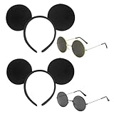 EUPSIIU 4 Stück Haarreifen in Schwarz mit Maus Ohren für Kinder & Erwachsene, Cartoon Maus Kostüm mit Mausohren Stirnband Sonnenbrille Runde für Tier Cosplay Karneval Halloween Kostümfeste (Schwarz)