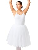 tanzmuster Ballett Tutu Mädchen - Karla - Baumwolle - Weiß 128/134 - Ballett Trikot mit langem Rock - Ballettkleid - Ballettkleidung fü