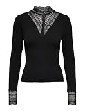 ONLY Damen Onltilde L/S High Neck Lace Top JRS Noos Langarmshirt, Black/Detail:Black Lace, L EU