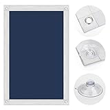 OBdeco Thermo Rollo 100% Verdunkelung Sonnenschutz Verdunkelungsrollo für Velux-Dachfenster Hitzeschutz ohne Bohren mit Saugnäpfen Dunkelblau 48x98cm für FK06