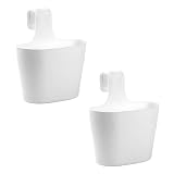 ENGELLAND 2 x Blumentopf zum Auf-Hängen, Geländertopf, Weiß, Hängetopf, Balkon-Kasten, oval, Übertopf, Pflanzkasten, mit Wasserspeicher/Wasserauffangschale, 2,8 L
