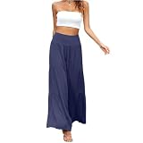 Trousers for Women Sommerhose Damen Leicht und Luftig Wide Leg Rockhose High Waist Schlupfhose Weite Hose Baumwolle Strand S Navy