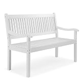 Bonnlo Gartenbank Holz 2-3 Sitzer,Wetterfest Stabil Sitzbank, Balkonbank aus Massivholz bis 360 kg, Outdoor Parkbank für Terrasse & Garten (Weiß)