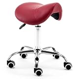 LNGCLTEZ Kunstleder-Sitz, Sattelstuhl, ergonomischer Hocker, drehbarer verstellbarer Rollstuhl mit Rollen, für Tattoo/Schönheit, R