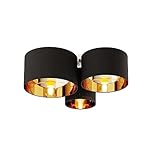 Lindby Stoff Deckenlampe schwarz-gold, 3 Schirme Ø 20, 28, 32 cm, 3x E27 max. 60W, ohne Leuchtmittel, Textil Deckenleuchte, Wohnzimmerlamp