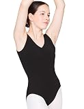 tanzmuster Ballett Trikot Damen ärmellos - Mona - Baumwolle - Schwarz 38 - geraffter Ausschnitt - schwarzer Tanz Body - Ballettkleidung für Erw