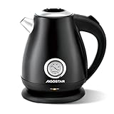 Aigostar Adrian Retro Edelstahl Wasserkocher mit Analoger Temperaturanzeige, 1,7L, 2200W Teekocher mit sichtbarer Wasserstandslinie, Led-Licht, Heißwasserkocher mit Automatischer Abschaltung, Schw
