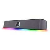 Trust Gaming Stereo Soundbar mit RGB Beleuchtung GXT 1619 Rhox, Computer Boxen 12W, 2.0 Lautsprecher mit LED-Beleuchtung, PC Soundbar, USB-Betrieb, 3.5 mm AUX Anschluss, TV PC Laptop - Schwarz/G