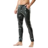 YUFEIDA Herren Leggings Hose Klassisch Wetlook PU Kunstleder Lange Hose Reißverschluss Taschen Casual Motorrad Cosplay Tanz Bühne Party Club Leggings Hose für H