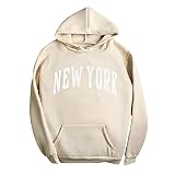 HOOUDO Sweatshirt Damen Oversized Druck, langärmliges O-Neck-Taschen-Pullover-Oberteil Outdoor Strickjacke Damen (Beige, M)