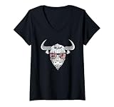 Damen Cooler Bison Stier mit Zottelhaar Schottisches Hochlandrind T-Shirt mit V