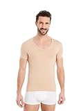 FINN Business Unterhemd Herren Kurzarm mit V-Ausschnitt - Unterziehshirt Männer aus original Lenzing® Modal Stoff - Das perfekte T-Shirt unter Hemd und Anzug Hautfarbe Nude M