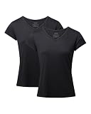 DANISH ENDURANCE Kurzarm T-Shirt aus Modal & Bio-Baumwolle, Atmungsaktiv & Stretch, für Damen 2er Pack (V-Ausschnitt - Schwarz, L)