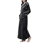 Damen-Duschmantel mit Kapuze, Nachtwäsche, Winter-Bademantel, langärmelig, Flanell, Kimono, Bademantel, Paar, Korallen-Fleece-Bademantel, Damen, Grau, Größe 40, M