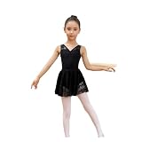 HWJFDC Ballettanzug Mädchen Ballerina Ballett Tanz Kostüm Blume Spitze Dancewear Trikot Mit Rock Rosa Schwarz Lila Farben(Tag150)