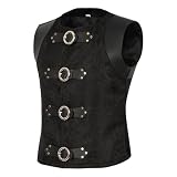 RUMAOZIA Gothic Weste Herren Mittelalter Steampunk Viktorianischer Kunstleder Cowboy Taillenmantel Weste mit Schnallen Brokat Frack Tailcoat für Halloween Kostüm Waistcoat Hochzeit Party