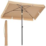 SONGMICS Sonnenschirm 200 x 125 cm, Balkonschirm UPF 50+, Sonnenschutz, beidseitig um 30° knickbar, höhenverstellbar, mit Aufbewahrungstasche, für Garten, Terrasse, ohne Ständer, taupe GPU25BR