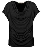 Van Der Rich ® - T-Shirt mit Wasserfallkragen Kurze Ärmel - Damen (Schwarz, M)