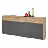 Lille Sideboard mit LED-Beleuchtung in Anthrazit, Artisan Eiche Optik - Moderne Kommode mit viel Stauraum für Ihr Wohnzimmer - 200 x 86 x 38 cm (B/H/T)