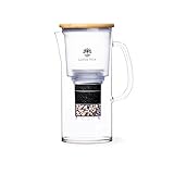 LOTUS VITA Glas-Filterkanne NATURA PLUS mit Bambusdeckel - Wasser Karaffe mit Kartusche, Reduziert Kalk Chlor Blei aus Leitungswasser durch Aktivkohle Ionentauscher, B