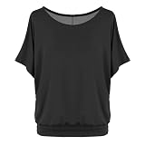 Übergroßes Damen-T-Shirt mit Fledermausärmeln kurzen Ärmeln Damen Shirt (T8A-Black, S)