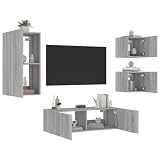 Iiaky 4-TLG. TV-Wohnwand mit LED-Leuchten Wohnwand Wohnzimmer TV Wohnwand Wohnzimmer MöBel Grau S