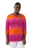 Ulla Popken Damen große Größen Übergrößen Plus Size Slinkyshirt, Piqué, Wasserfall-Ausschnitt, 3/4-Arm Hellorange 54+ 828954666-54+