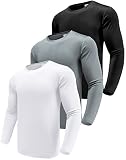 Herren 3er Pack Langarmshirt T-Shirts, UPF 50+ UV Schnelltrocknend Funktionsshirt Laufshirts, Atmungsaktiv Langarm Sportshirt Gym Outdoor Workout Fitness Oberteil Black/White/Grey-3P01-XL