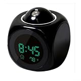 LED-Projektor-Wecker, multifunktionale digitale Temperaturanzeige, Sprachsprechende Projektionsuhr für Schlafzimmer, Decke, Küche, Schreibtisch, Regal, Wand (Schwarz)