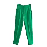 Einfarbige Damenhose mit hoher Taille, gerades Bein, geeignet für den täglichen Pendler, legere Freizeithose, leichte Jogginghose für Damen, A12-grün, XS