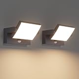 Klighten 2 Stück 24W Außenwandleuchte Außenlampe mit Bewegungsmelder IP65 Wandleuchte Außen Innen Wandlampe mit Schwenkbar LED Panel, Aussenleuchte für Terrasse Eingang, Anthrazit, Warmweiß 3000