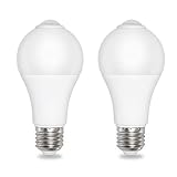 Glühbirne E27 mit PIR Bewegungsmelder 12W Kaltweiß 6000K, 1000LM, 120 Grad, AC 220V, Auto on off, E27 Bewegungsmelder LED Lampe für Hauseingangstüre Treppen Abstellraum, 2