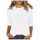 shirt damen 3/4 arm,Shirt Damen 3/4 arm Elegant Weich Rundhals Tshirt Pullover Einfarbig Casual Tops Basic Oberteil Sommer Herbst Weiß M