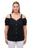 Ulla Popken Damen große Größen Übergrößen Plus Size Trachtenbluse, Leinenmix, Spitze, zum Knöpfen, Halbarm Marine 42+ 816747130-42+