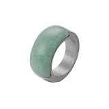 Beydodo Edelstahl Ring Damen, Partner Ringe 10MM mit Grün Stein Bandring Frauen Ring Personalisiert Nickelfrei Silber Größe 57 (18.1)