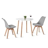 H.J WeDoo Esstisch mit 2 Stühle Essgrupp Holztisch und Grau Skandinavisches Stuhl Esstisch Set für Esszimmer Küche 80