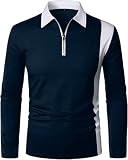 Longsleeve Hemd Herren Workout Elastizität Komfortabel Casual T-Shirt Herren Klassisch All-Match Trend Poloshirt Herren Lose Einfarbig Revers Basic Hemd Herren K-Navy M