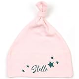 minimutz Mütze Baby mit Sternen, Personalisiert mit Namen, Personalisiertes Geschenk Taufe Geburt, Beanie Neugeborene (rosa)