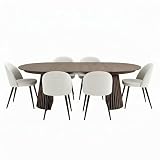 ebuy24 Tokyo Essgruppe 7-TLG. für 6 Personen – ausziehbarer Esstisch 120x120 cm (160/200) + 6 Polsterstühle Samt, Tischfarbe Smoked + Stühle Beige – modernes Esszimmer-S