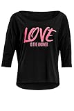 Winshape Damen ultra leichtes Modal-3/4-Arm Shirt MCS001 mit neon pinkem „Love is the answer” Glitzer-Aufdruck, Winshape Dance Style, Fitness Freizeit Sport Yoga Work