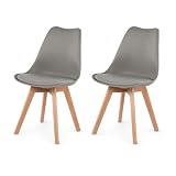 EGGREE 2er Set Esszimmerstühle mit Massivholz Buche Bein SGS Geprüfter, Retro Design Gepolsterter lStuhl Küchenstuhl Holz, G