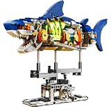 Technic Hai Bauspielzeugsets,Creator Set FüR Kinder Und Erwachsene,Der WeißE Hai Design Mit Rotierendem Sockel Und Leuchtendem Einsatz,Perfekt FüR Fans Von Tiere Und Piraten Themen.687PCS (Hai)