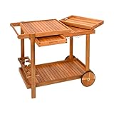 Outdoor Grill Trolley, Servierwagen für Garten, BBQ Beistelltisch, Tisch für Grill mit 2 Tabletts – 100 x 80 x 59 cm, Ak