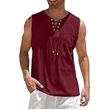 T Shirt Herren Wasserfall Bluse Stretch Weites mit Knöpfen Bedruckt Basi Oberteile Herren V Neck Sommer Beach Ärmelloser Dünne W