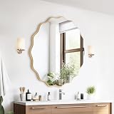 GIOVARA Wandspiegel Dekorative Wandspiegel zum Aufhängen ⌀50 cm Unregelmäßiger Wellenspiegel Moderner Industrial Spiegel Badezimmer Spiegel für Bad, Waschtisch, Wohnzimmer, S