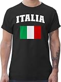 T-Shirt Herren - Fußball EM WM - Italia Schriftzug mit Flagge | Italien | Italy - XL - Schwarz - italienische Fussball t Shirt Trikot fu Ball Europameisterschaft Italian t-Shirts fussballtrik