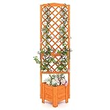 RELAX4LIFE Pflanzkasten mit Rankgitter, Blumenkasten mit Spalier, Gartenspalier für Kletterpflanzen, Rankkasten aus Holz, Blumenbeet für Garten Balkon Terrasse, 54,5 x 52 x 180