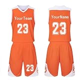 PromCaeruyn Personalisiertes Basketball Trikot Individuelle Basketball Trikots mit Namensnummer Basketball Trikot Shirts und Shorts zweiteiliges Set(Orange)