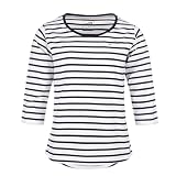 modAS Damen Bretonisches Shirt mit 3/4-Arm und Rundhals - Shirt mit Streifen aus Baumwolle in Weiß-Blau Größe 46